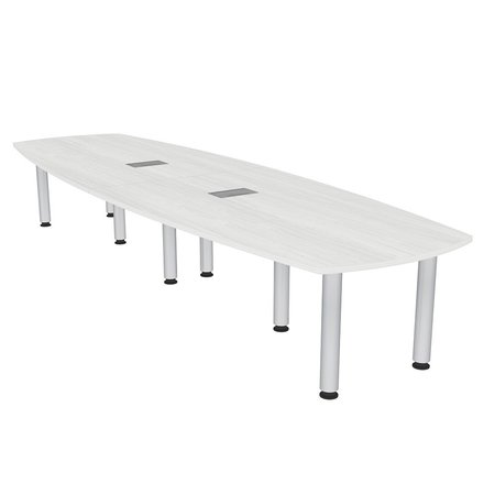 SKUTCHI DESIGNS 12 Ft Arc Boat Table Power Data, Silver Post Legs, 12 Person Meeting Room Table, White Cypress H-ABOT-46143PT-WC-EL